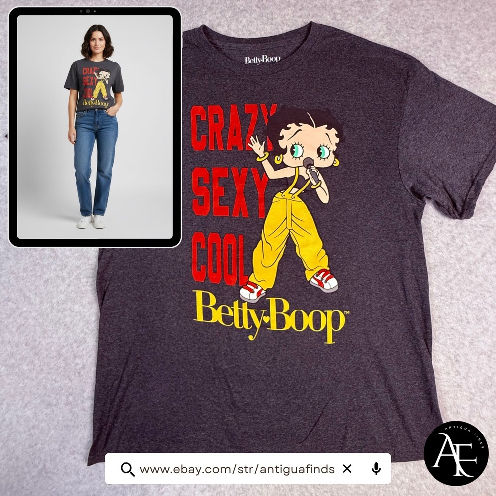 Betty Boop Crazy Sexy Cool Graphic T-Shirt Charcoal Grey XL Fleischer Studios